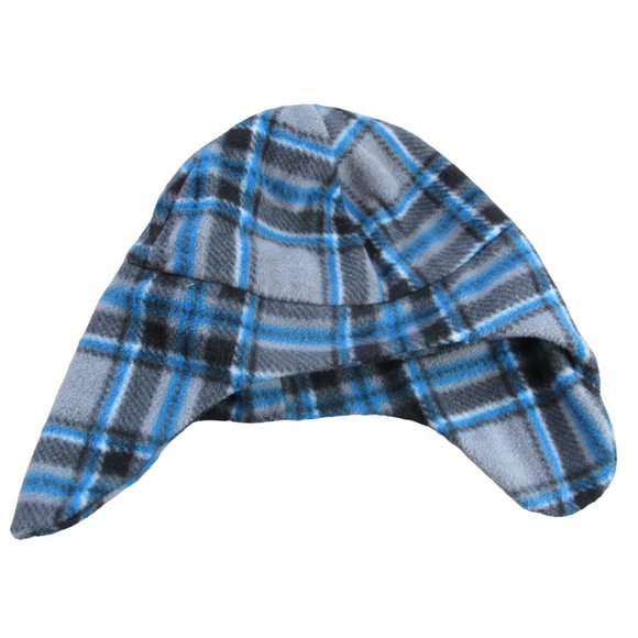 Healthtex Pullover‎ Winter Beanie Hat Boys One Size 10" Across Blue Black Plaid - Picture 1 of 4